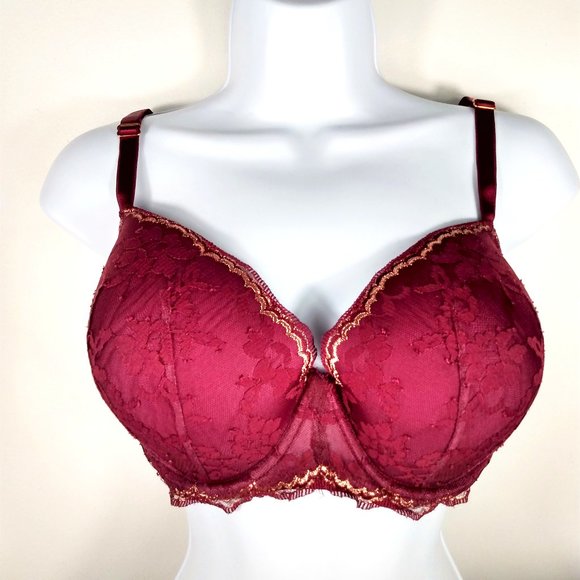 Victoria Secret Dream Angels Burgundy and Gold Lined Demi Double Bra Size: 38DD - Picture 1 of 10